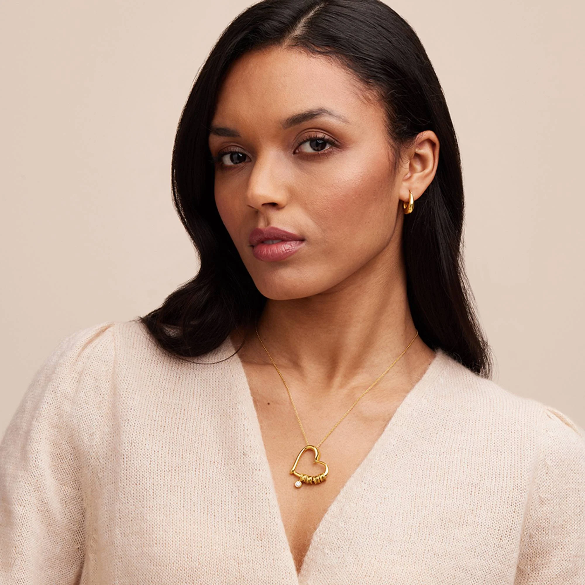 Charming Heart Necklace with Engraved Beads in Gold Plating with 1/25 CT. T.W Lab ? Created Diamond - Image 5