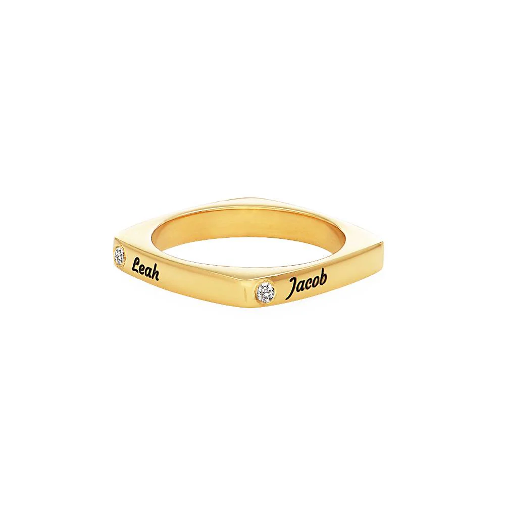 Custom Diamond Square Ring in 18k Gold Plating