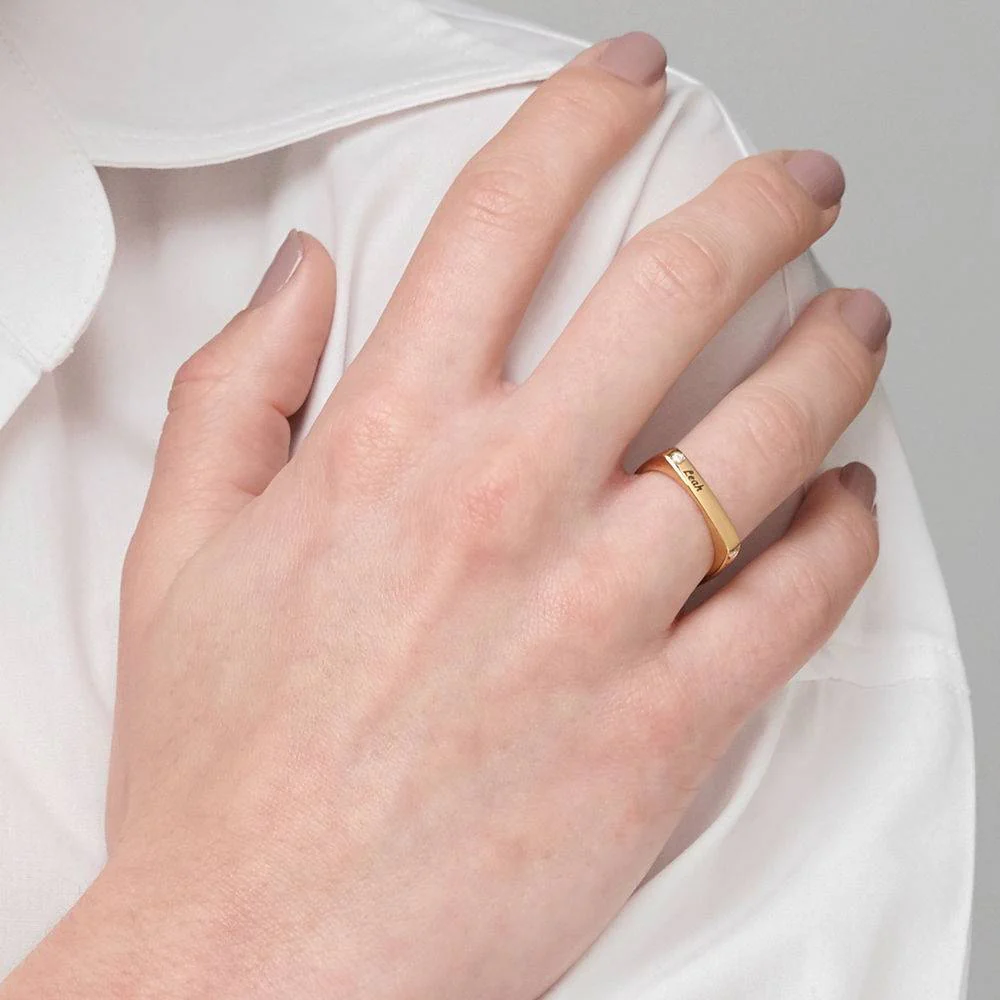 Custom Diamond Square Ring in 18k Gold Plating - Image 3