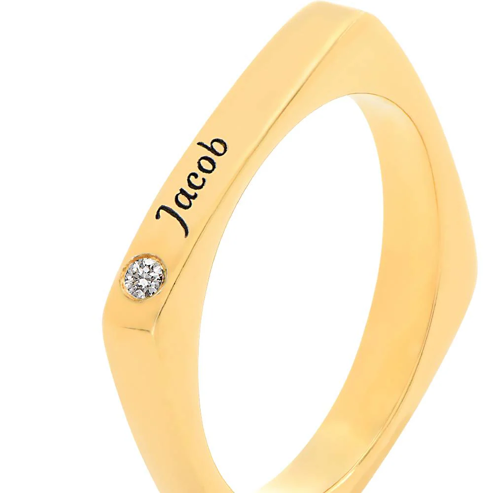 Custom Diamond Square Ring in 18k Gold Plating - Image 4