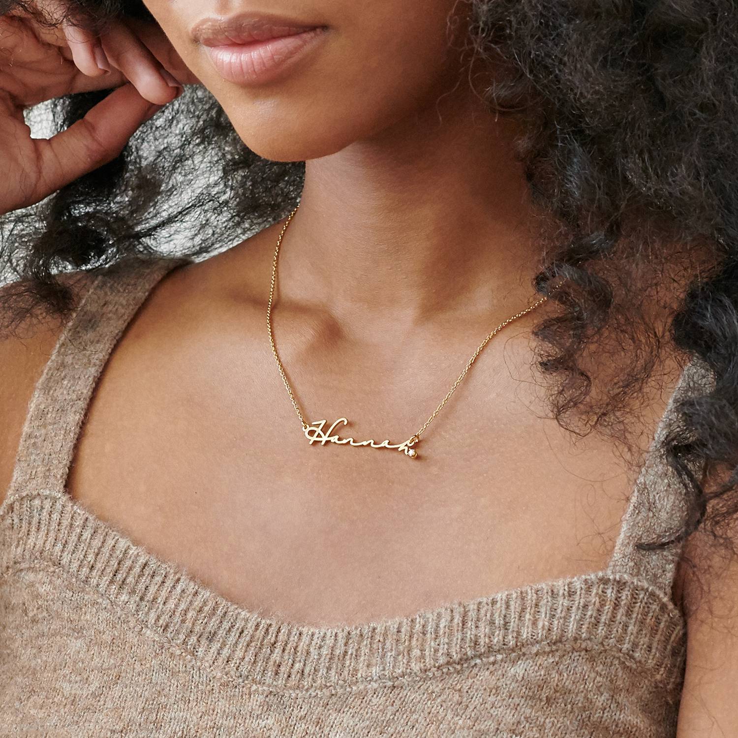 Signature Style Name Necklace in Gold Plating with Diamond - Image 3