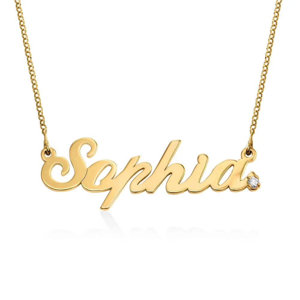 Personalized Classic Name Necklace in Gold Vermeil with Diamond
