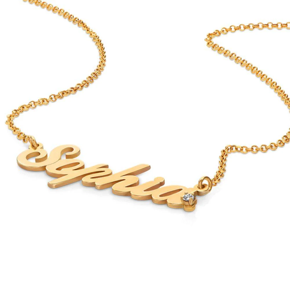 Personalized Classic Name Necklace in Gold Vermeil with Diamond - Image 3
