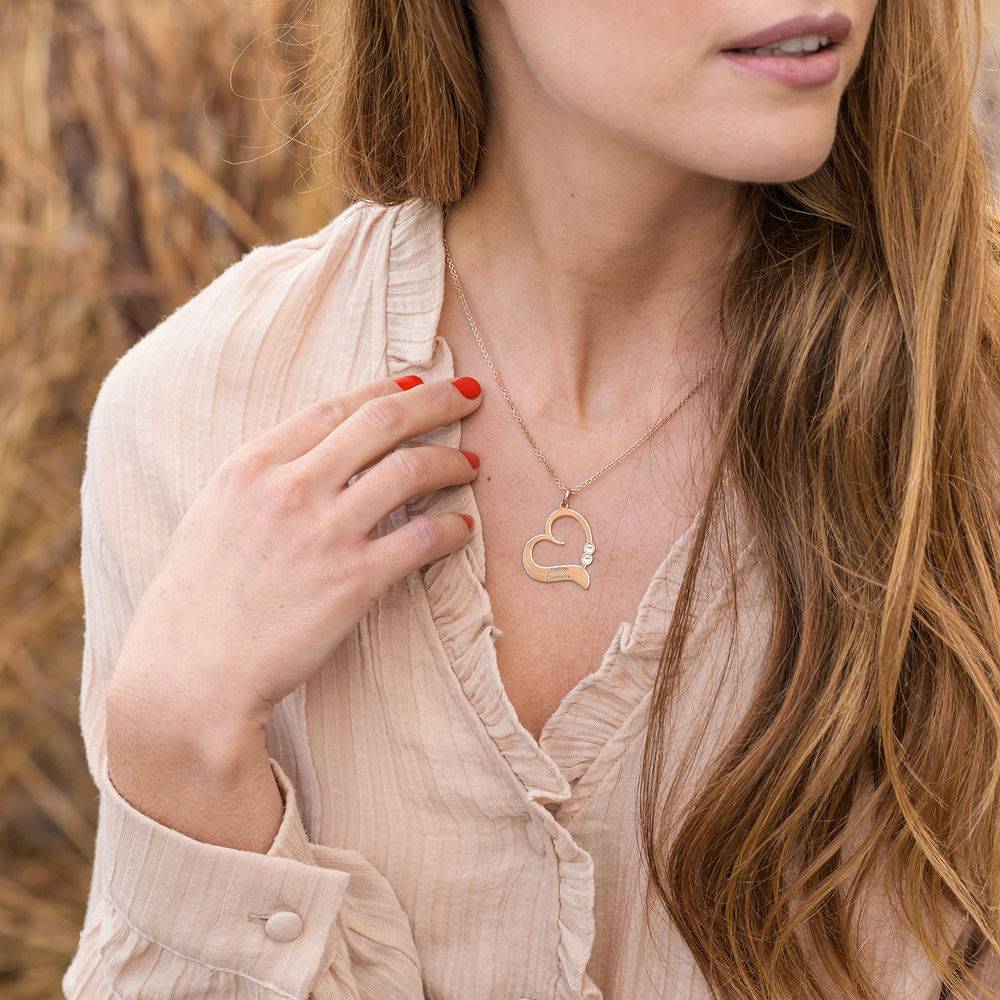 Personalized Heart Necklace in 18k Rose Gold Plated with Diamond - Image 2