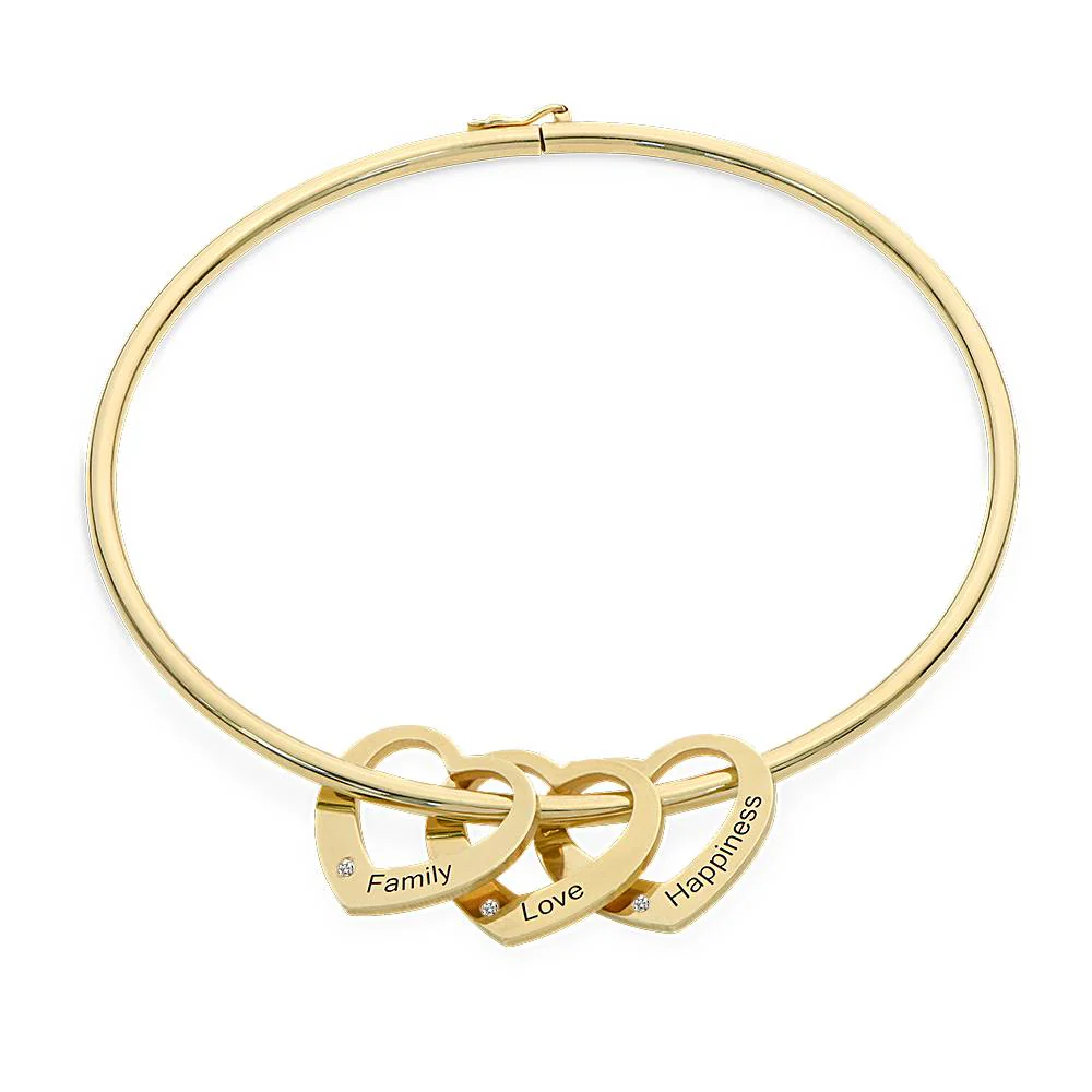 Chelsea Bangle with Heart Pendants in 18k Gold Vermeil with Diamonds