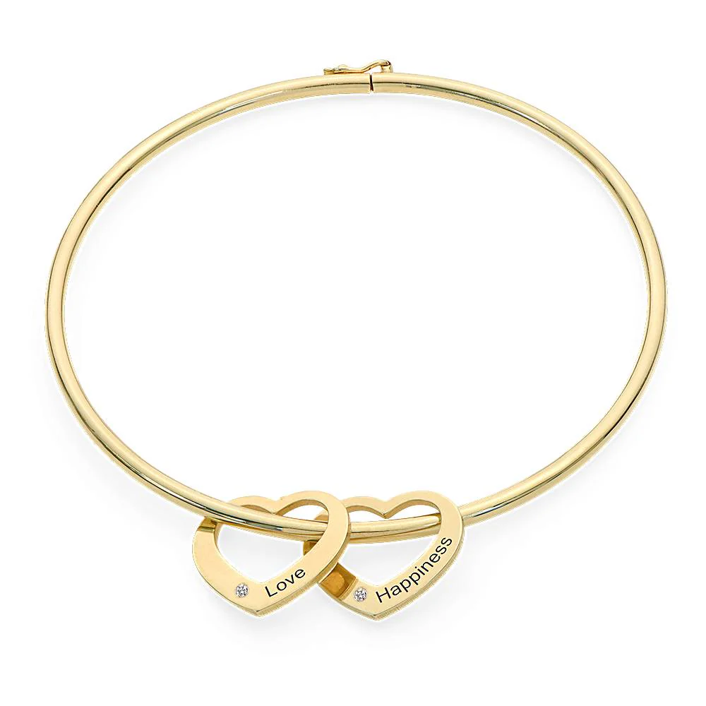 Chelsea Bangle with Heart Pendants in 18k Gold Vermeil with Diamonds - Image 3
