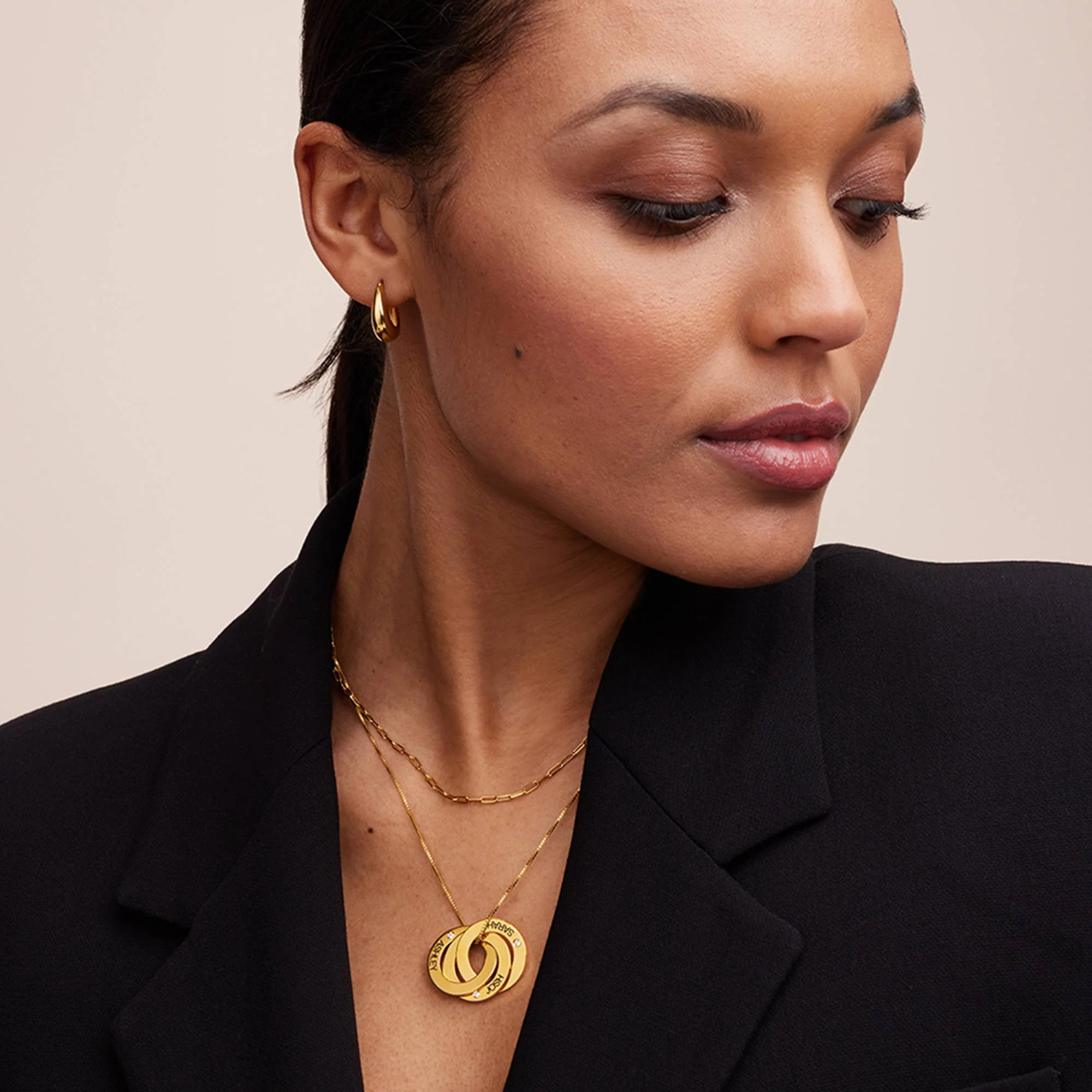 Diamond Russian Ring Necklace in Gold Plated - Image 5