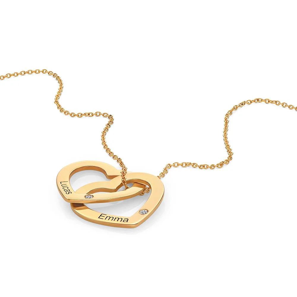 Claire Interlocking Hearts Necklace in Gold Vermeil with Diamonds - Image 3