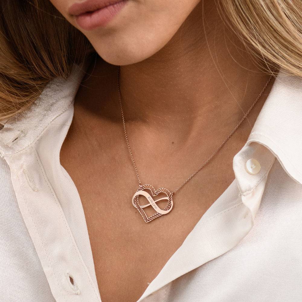 Engraved Heart Infinity Necklace in Rose Gold Plating - Image 3