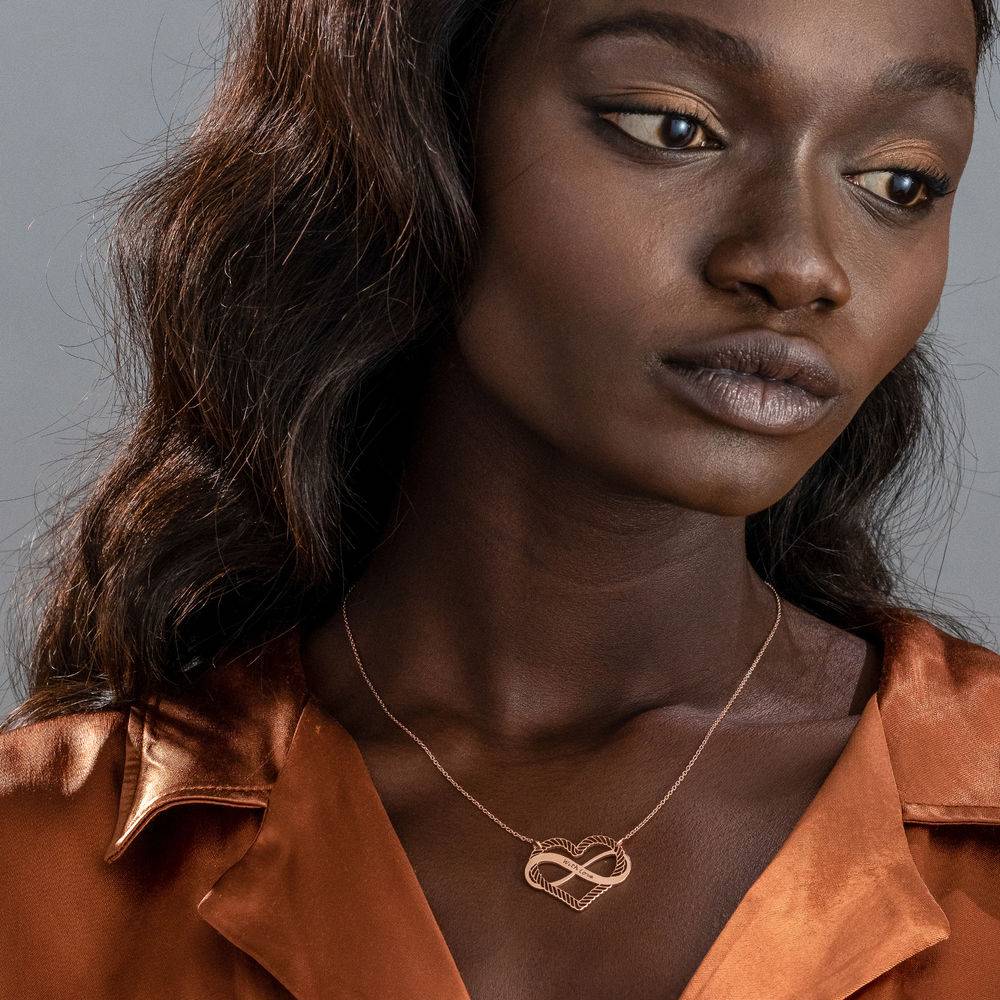 Engraved Heart Infinity Necklace in Rose Gold Plating - Image 4
