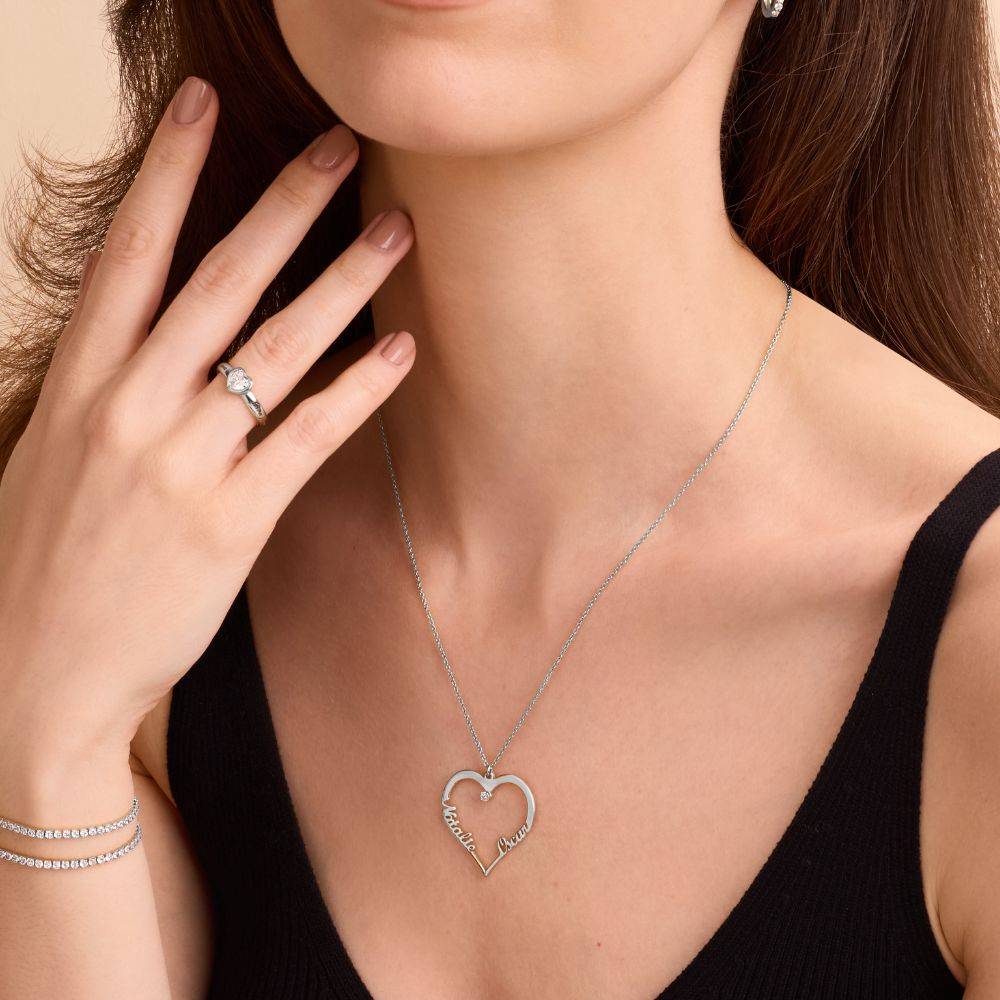 Heart Necklace in Sterling Silver with Diamond - Image 4