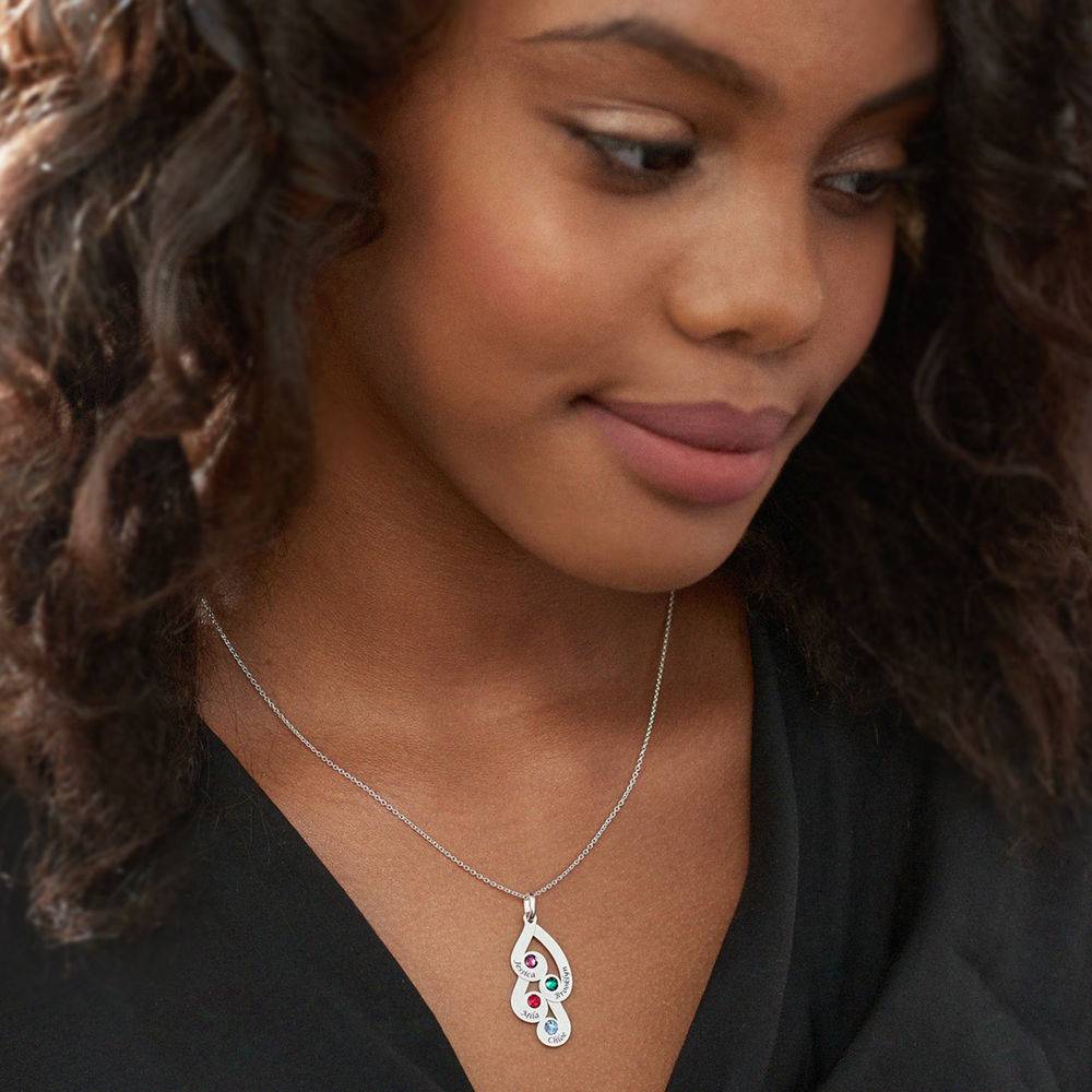 Engraved Family Pendant Necklace with Birthstones in Sterling Silver - Image 2