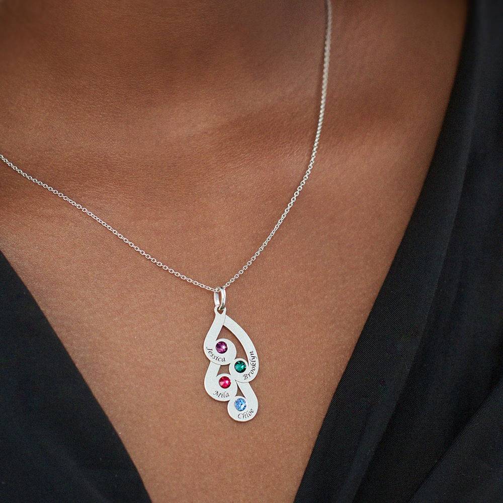 Engraved Family Pendant Necklace with Birthstones in Sterling Silver - Image 4