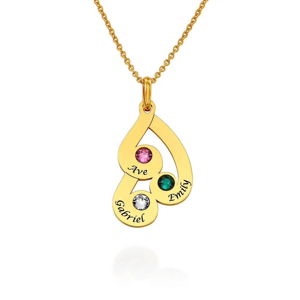 Engraved Family Pendant Necklace with Birthstones in Gold Vermeil - Image 3