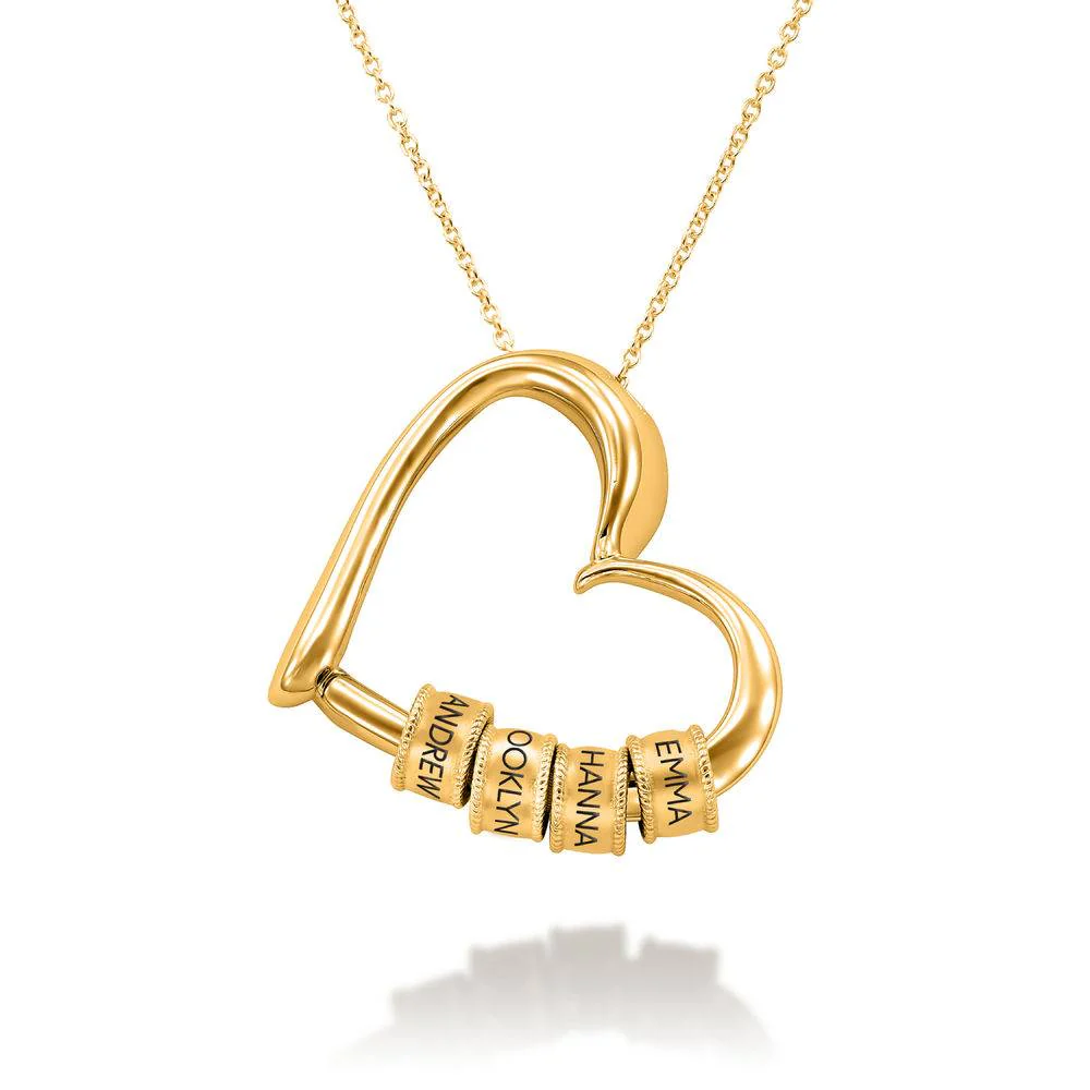 Charming Heart Necklace with Engraved Beads in Gold Vermeil - Gift for Mom from Kids - Grandma Jewelry - Gift Ideas for Mom 2021