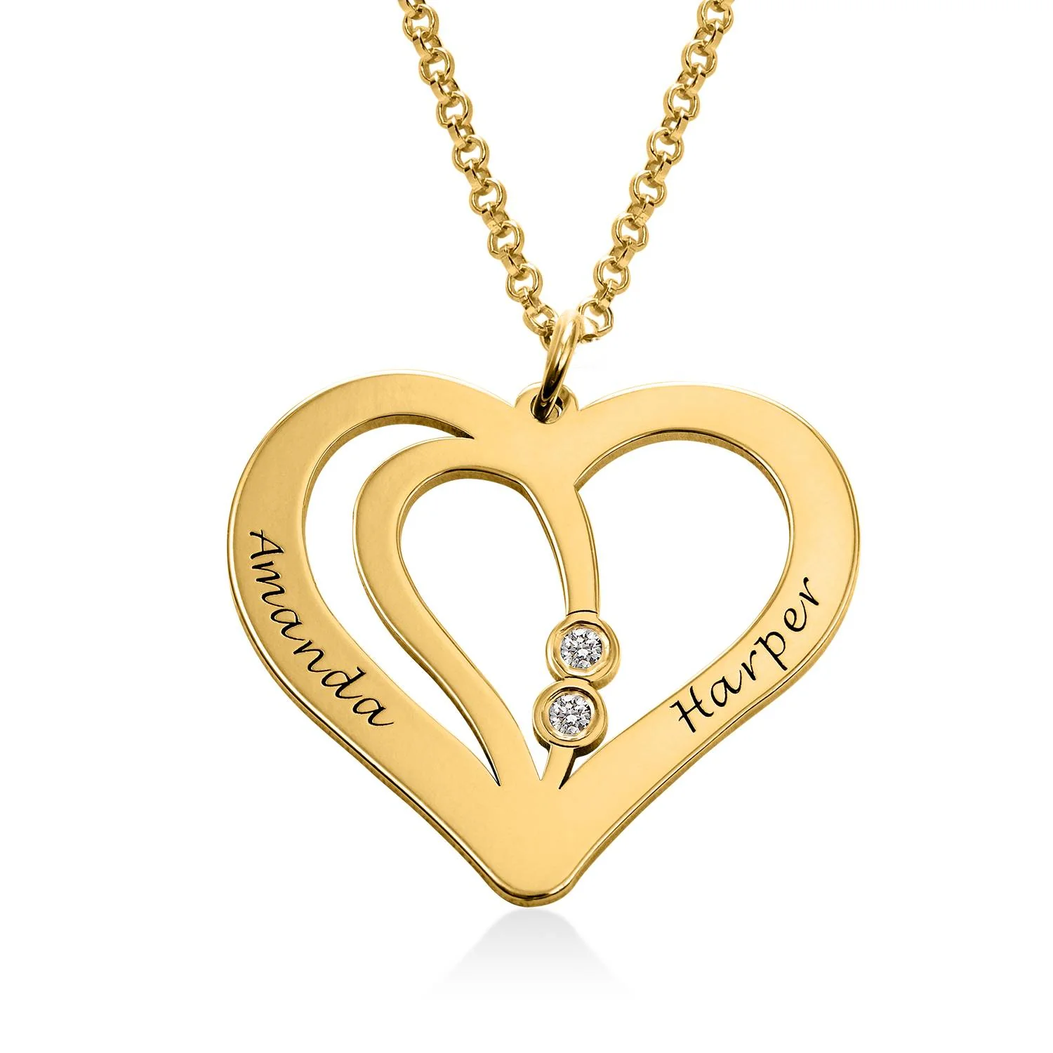 Engraved Couples Necklace in 18k Gold Vermeil with Diamond