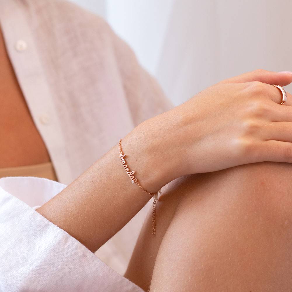 Cursive Name Bracelet in Rose Gold Plating with Diamond - Image 2