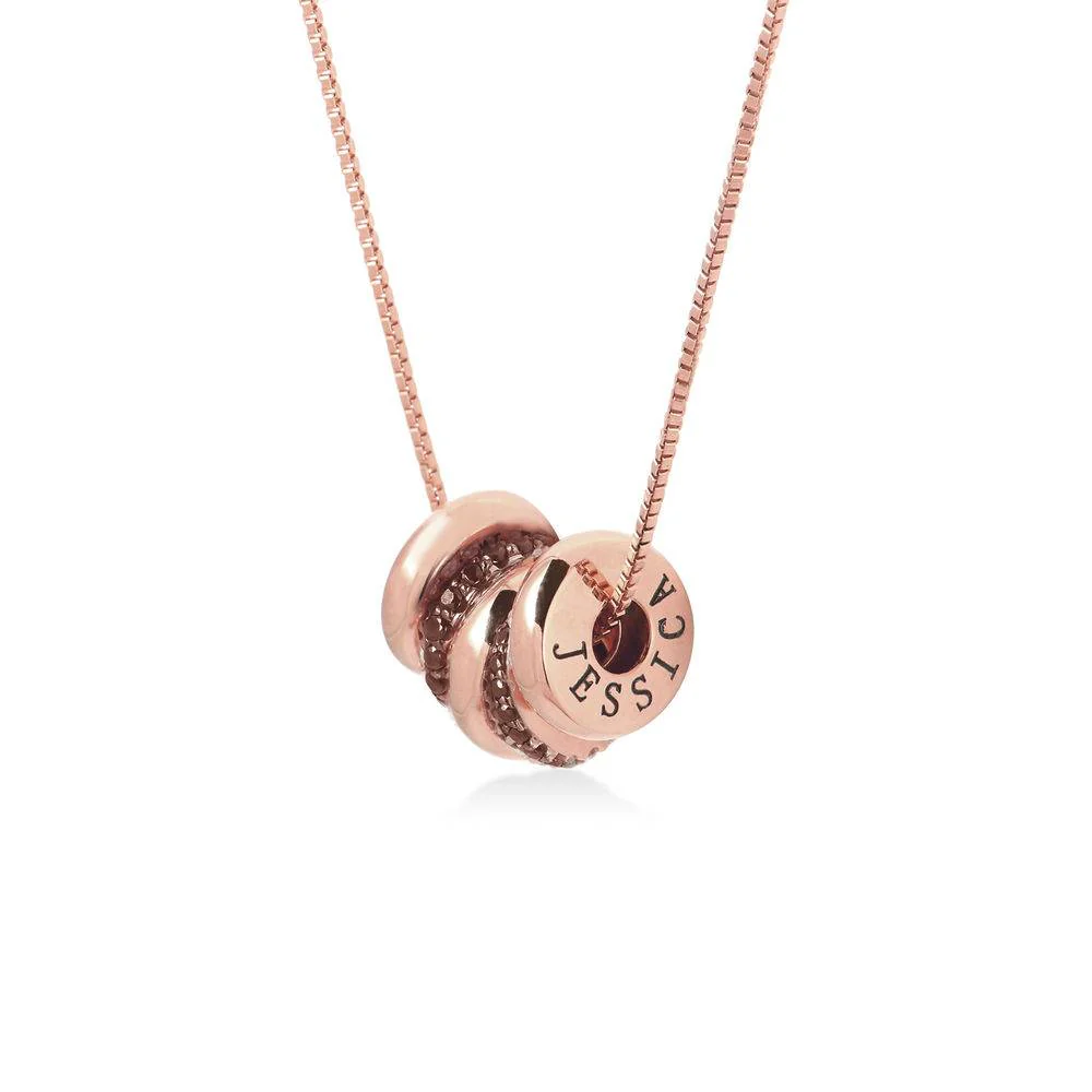 Custom Engraved Beads Necklace in Rose Gold Plating - Fashion Mom Necklace - Rose Gold Jewelry - Name Jewelry for Mom