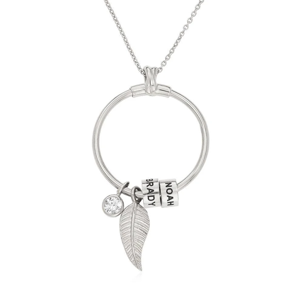 Circle Pendant Necklace With Leaf And Custom Beads in Sterling Silver - Birthday Gift for Her - Jewelry with Kids Names On It - Gift for Wife - Image 4