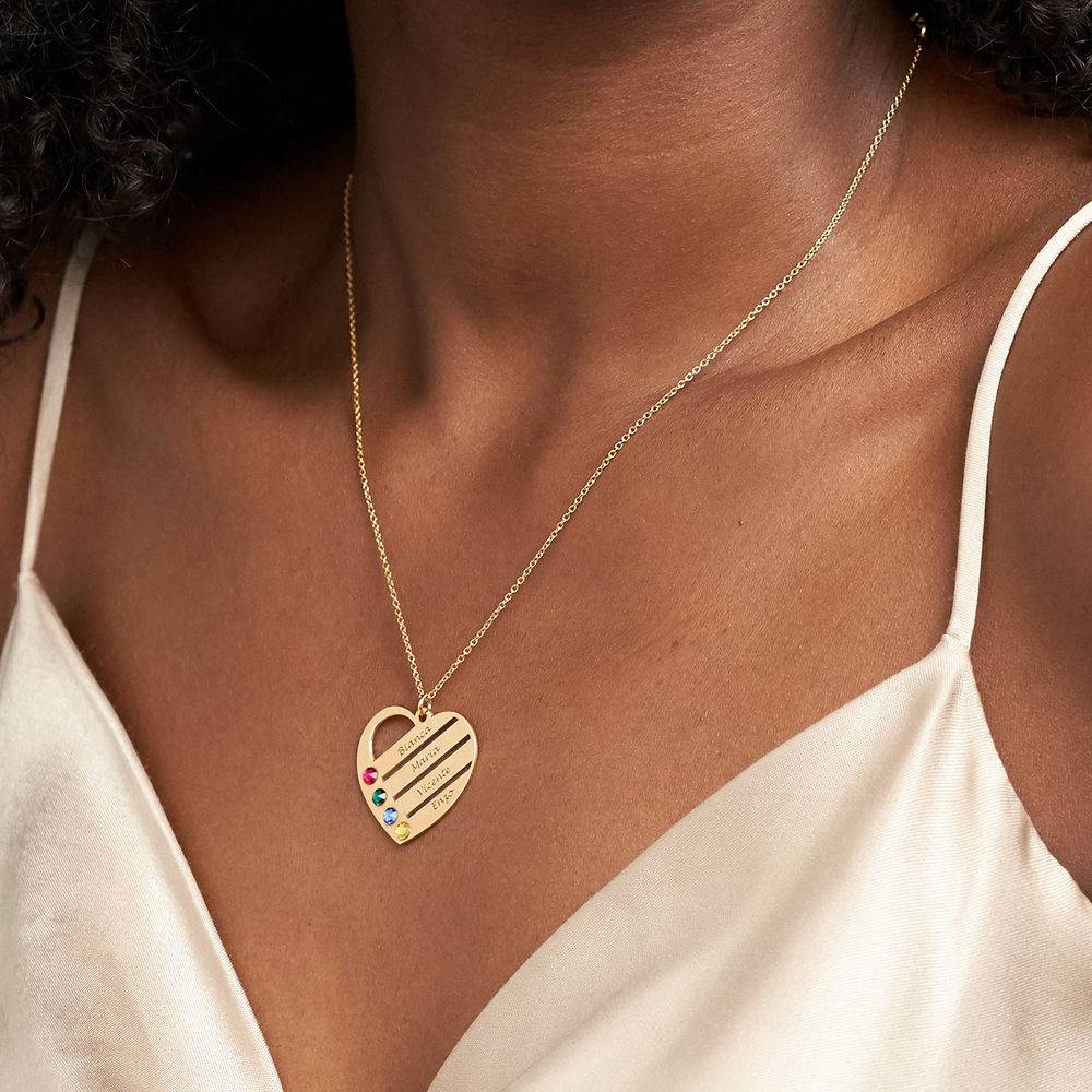 Birthstone Heart Necklace with Engraved Names - 18k Gold Vermeil - Image 3