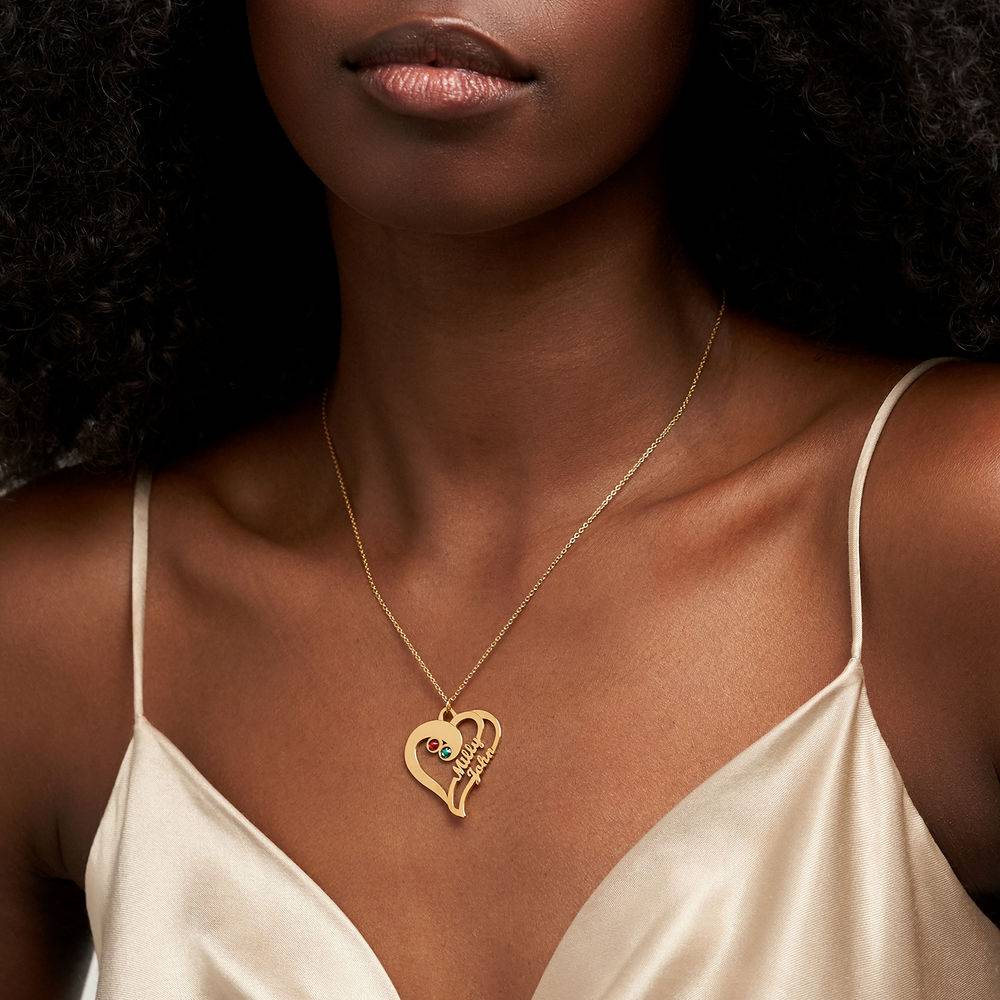 Two Hearts Forever One Necklace in 18k Gold Vermeil - Mom Necklace - Birthstone Necklace - Image 2