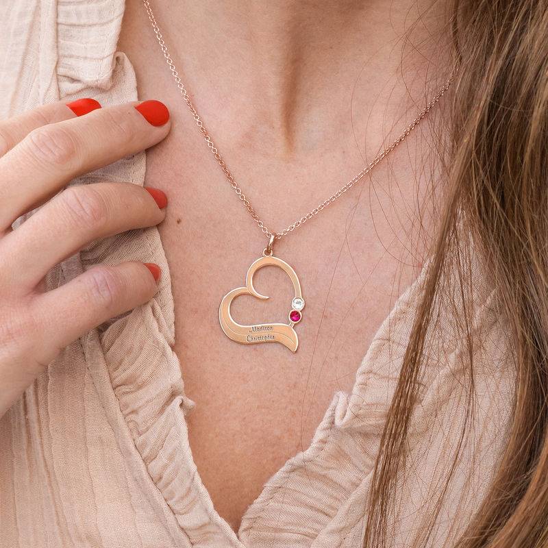 Mothers Jewelry Gifts - Personalized Birthstone Heart Necklace in 18K Rose Gold Plating - Necklace for Mom - Image 3