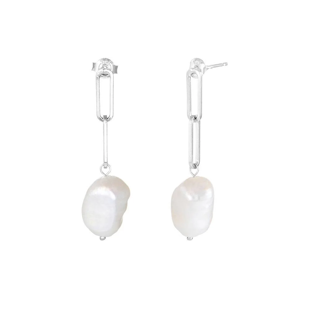 Baroque Pearl Links Earrings in Sterling Silver