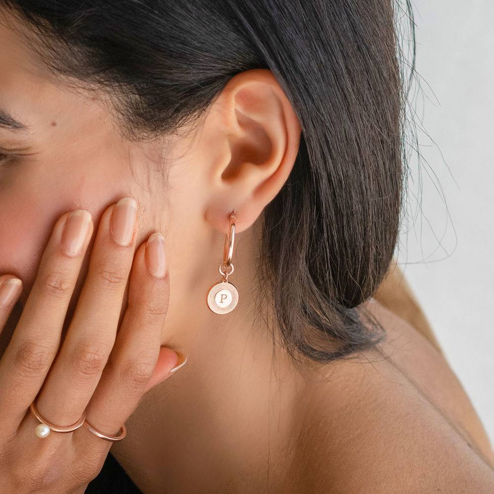 Odeion Initial Earrings in 18K Rose Gold Plating - Image 2