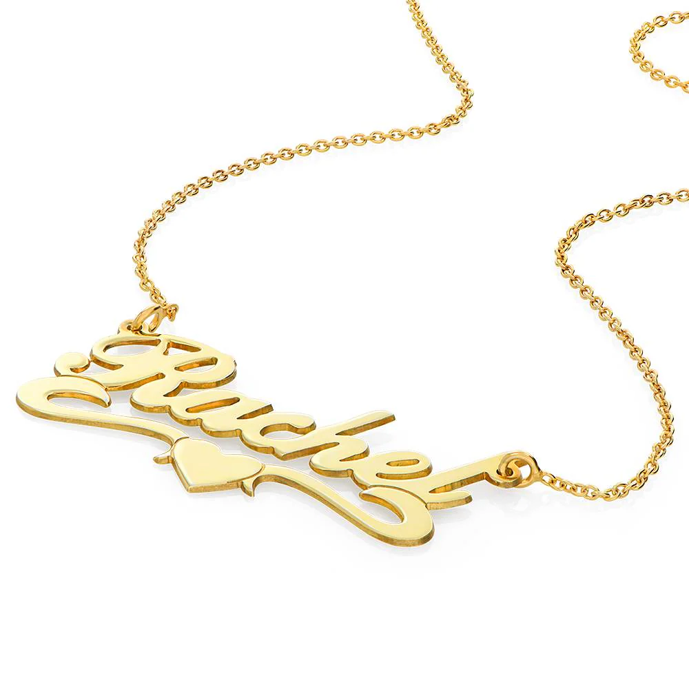 Nameplate Name Necklace - 18k Gold Vermeil Middle Heart Name Necklace - Name Necklace with Heart - Personalized Name Necklace - Image 3