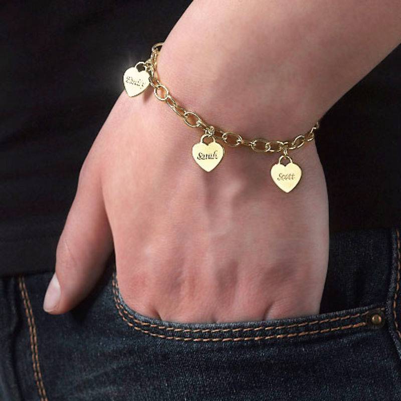 Link Bracelet with Heart Charms in Gold Vermeil - Mom Bracelet - Charms Bracelet for Grandma - Image 2