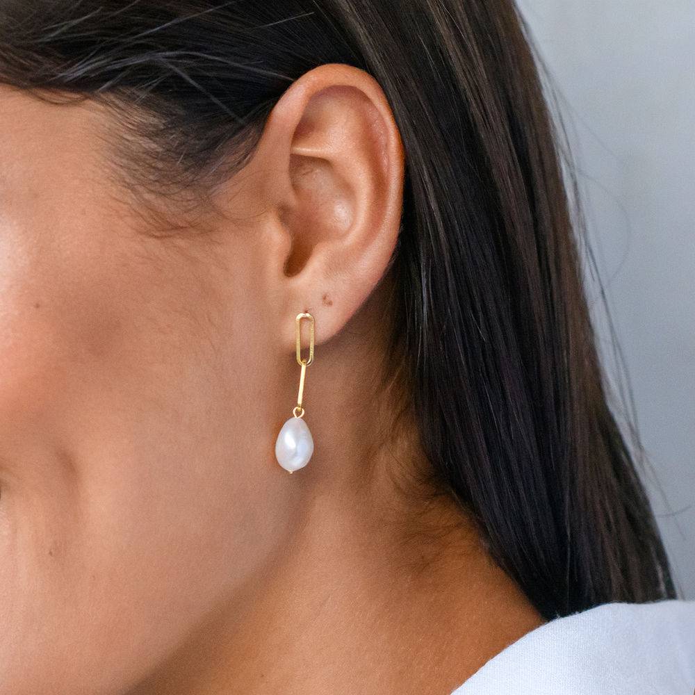 Baroque Pearl Links Earrings in 18K Gold Plating - Image 2