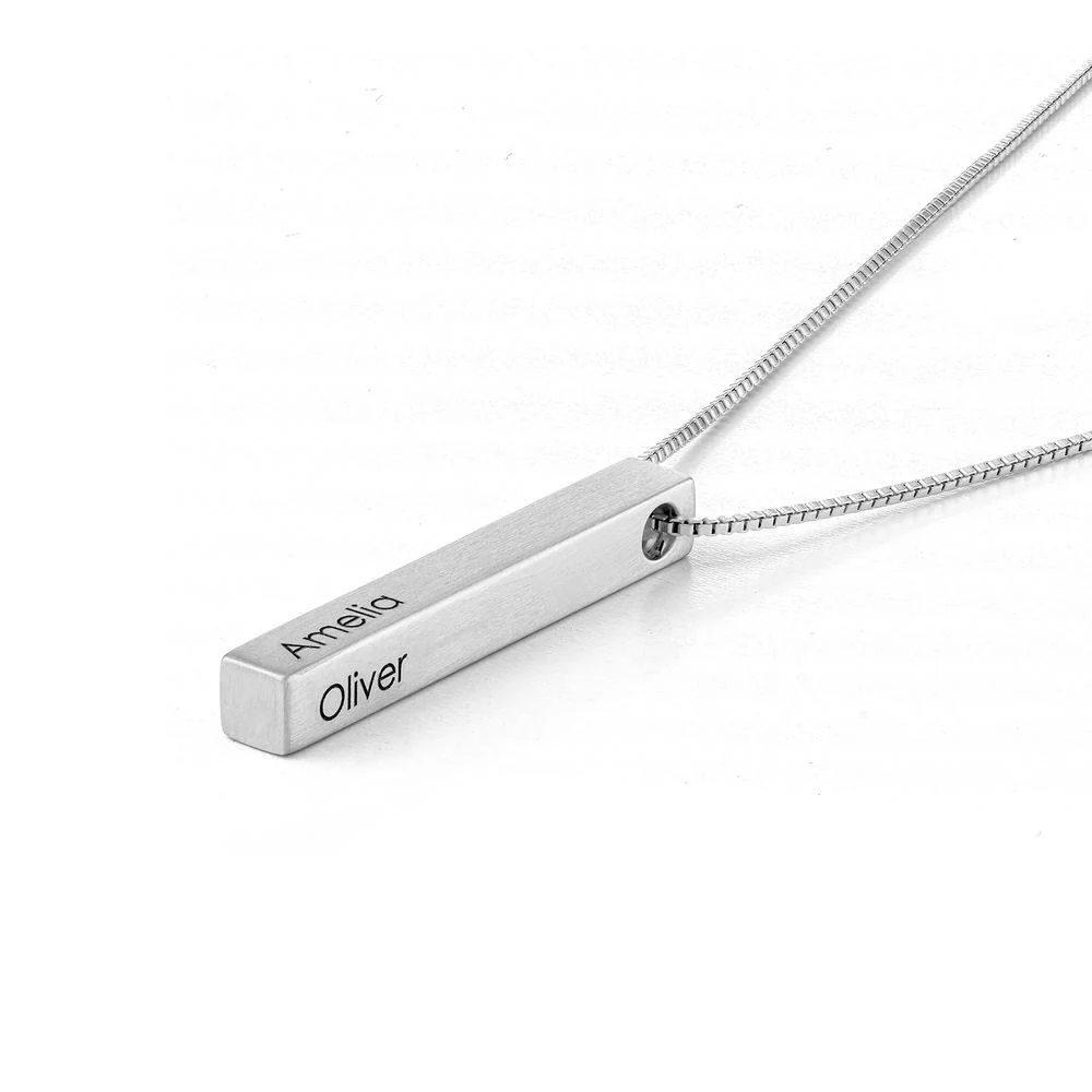 Custom 3D Bar Necklace in Matte Silver - Image 3