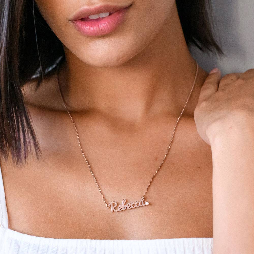 Cursive Name Necklace in Rose Gold Plating with Diamond - Image 2