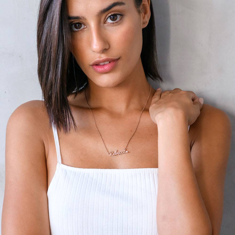 Cursive Name Necklace in Rose Gold Plating with Diamond - Image 4