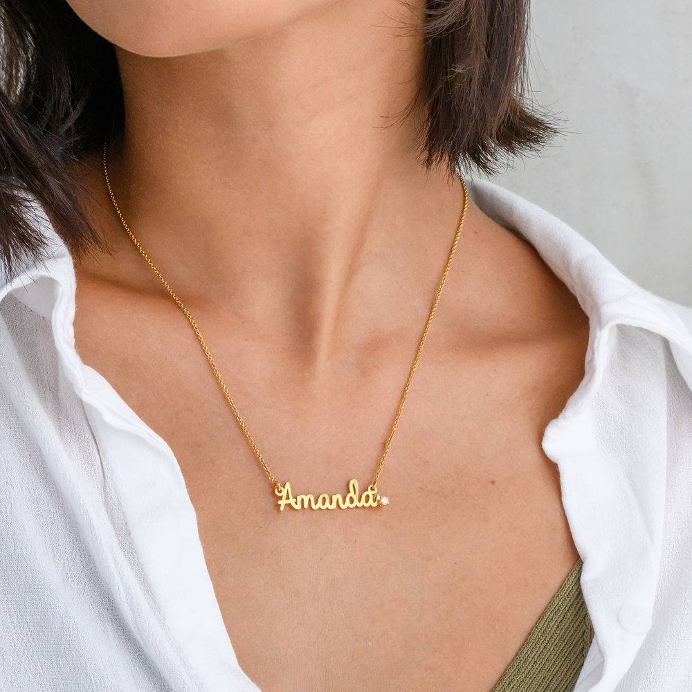 Cursive Name Necklace in Gold Plating with Diamond - Image 2