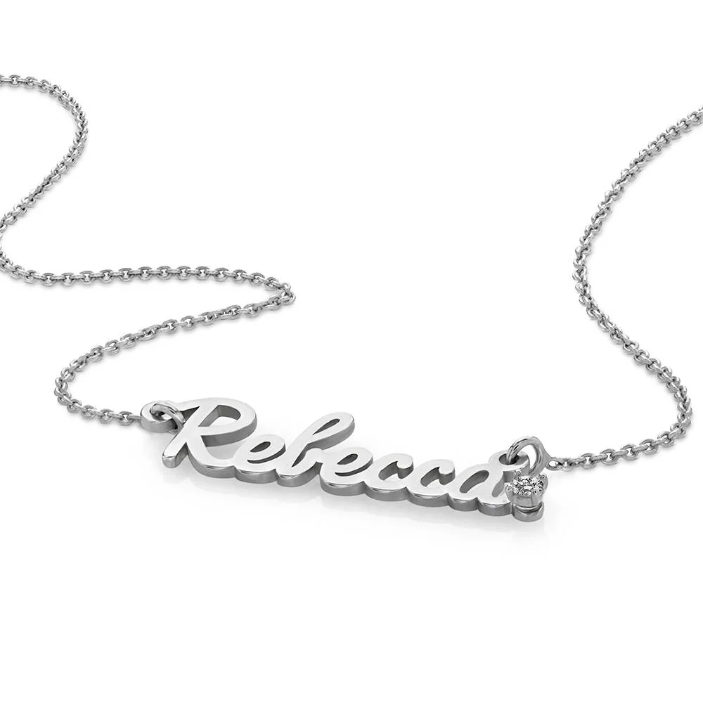 Cursive Name Necklace in Sterling Silver with Diamond - Image 3