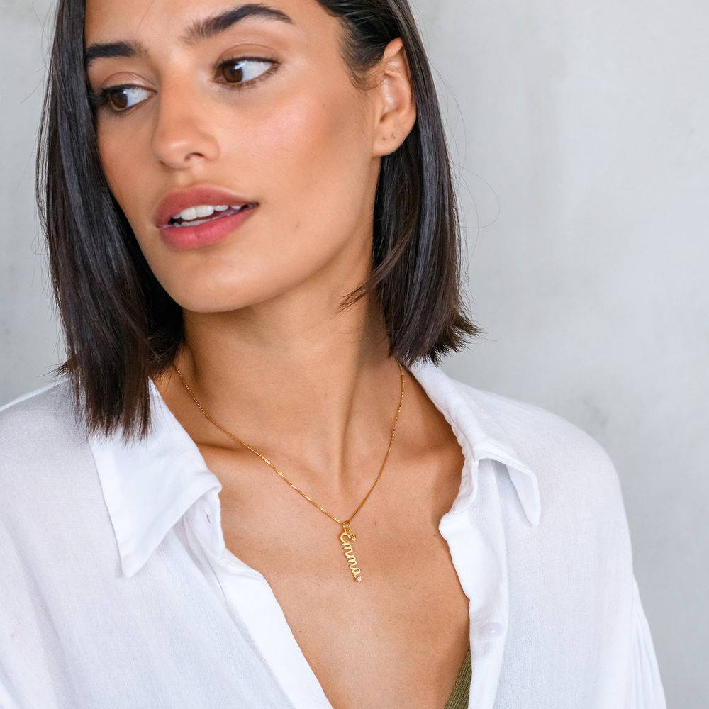 Vertical Diamond Name Necklace in Cursive in Gold Vermeil - Image 3