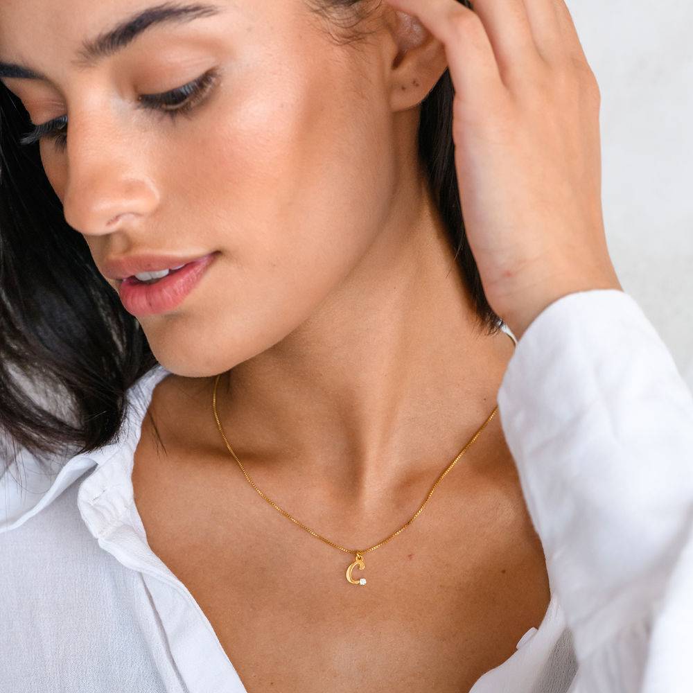 Diamond Initial Necklace in 18K Gold Vermeil - Letter Necklace - Initial Pendant with Diamond - Image 3