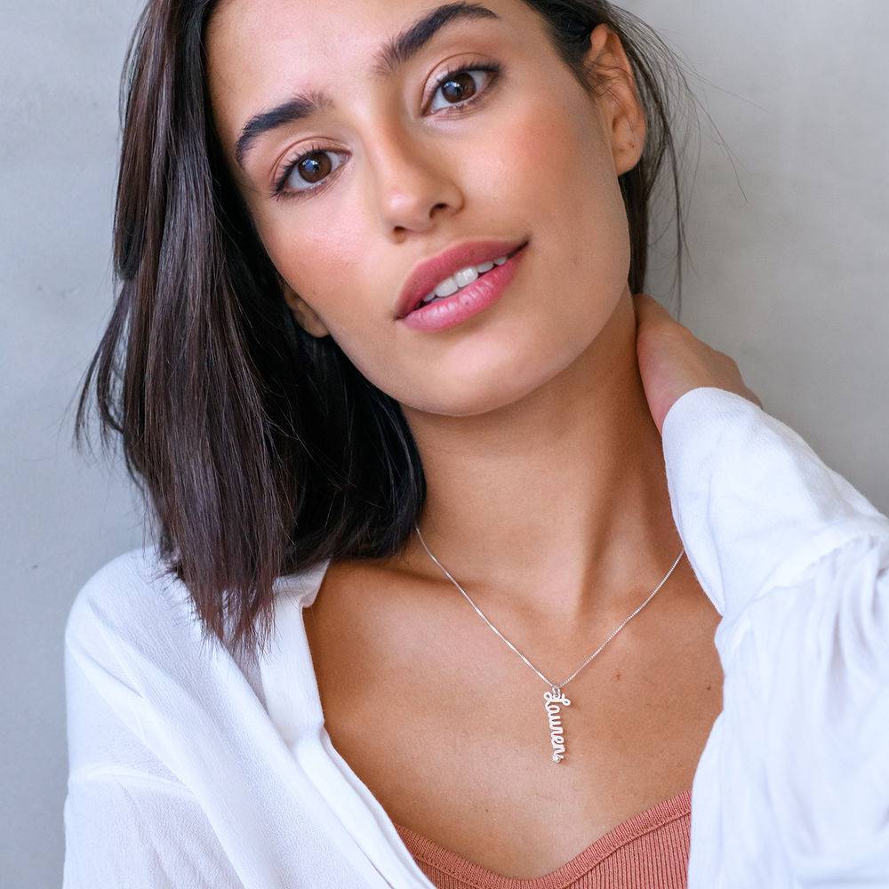 Vertical Diamond Name Necklace in Cursive in Sterling Silver - Image 3