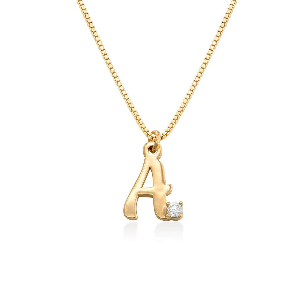 Diamond Initial Necklace in 18K Gold Plating - Letter Necklace - Initial Pendant with Diamond