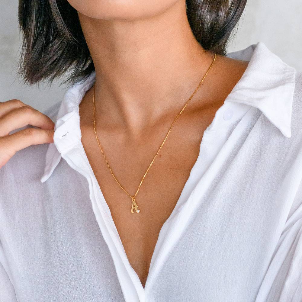 Diamond Initial Necklace in 18K Gold Plating - Letter Necklace - Initial Pendant with Diamond - Image 2
