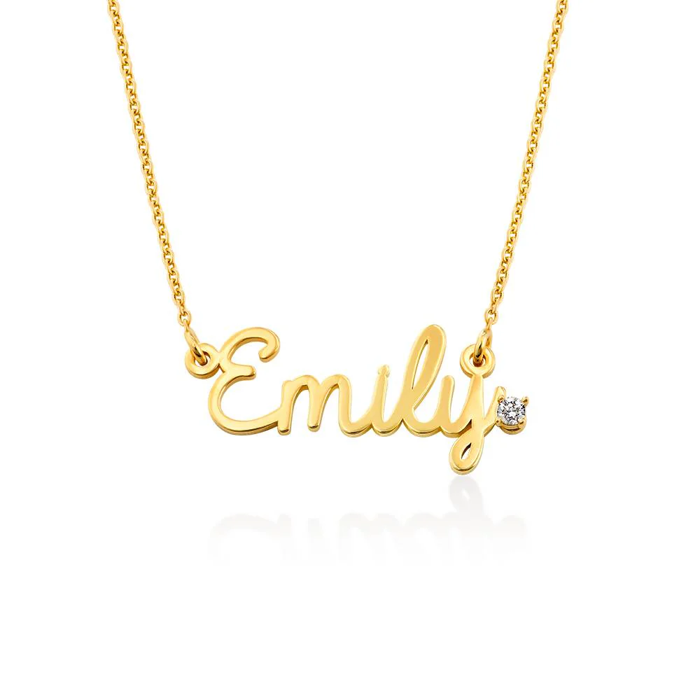 Cursive Name Necklace in Gold Vermeil with Diamond