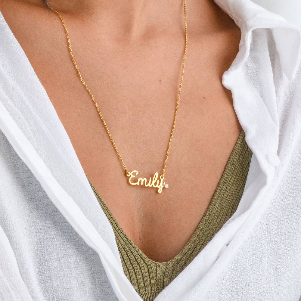 Cursive Name Necklace in Gold Vermeil with Diamond - Image 2