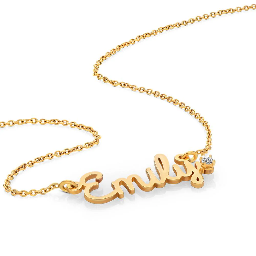 Cursive Name Necklace in Gold Vermeil with Diamond - Image 3