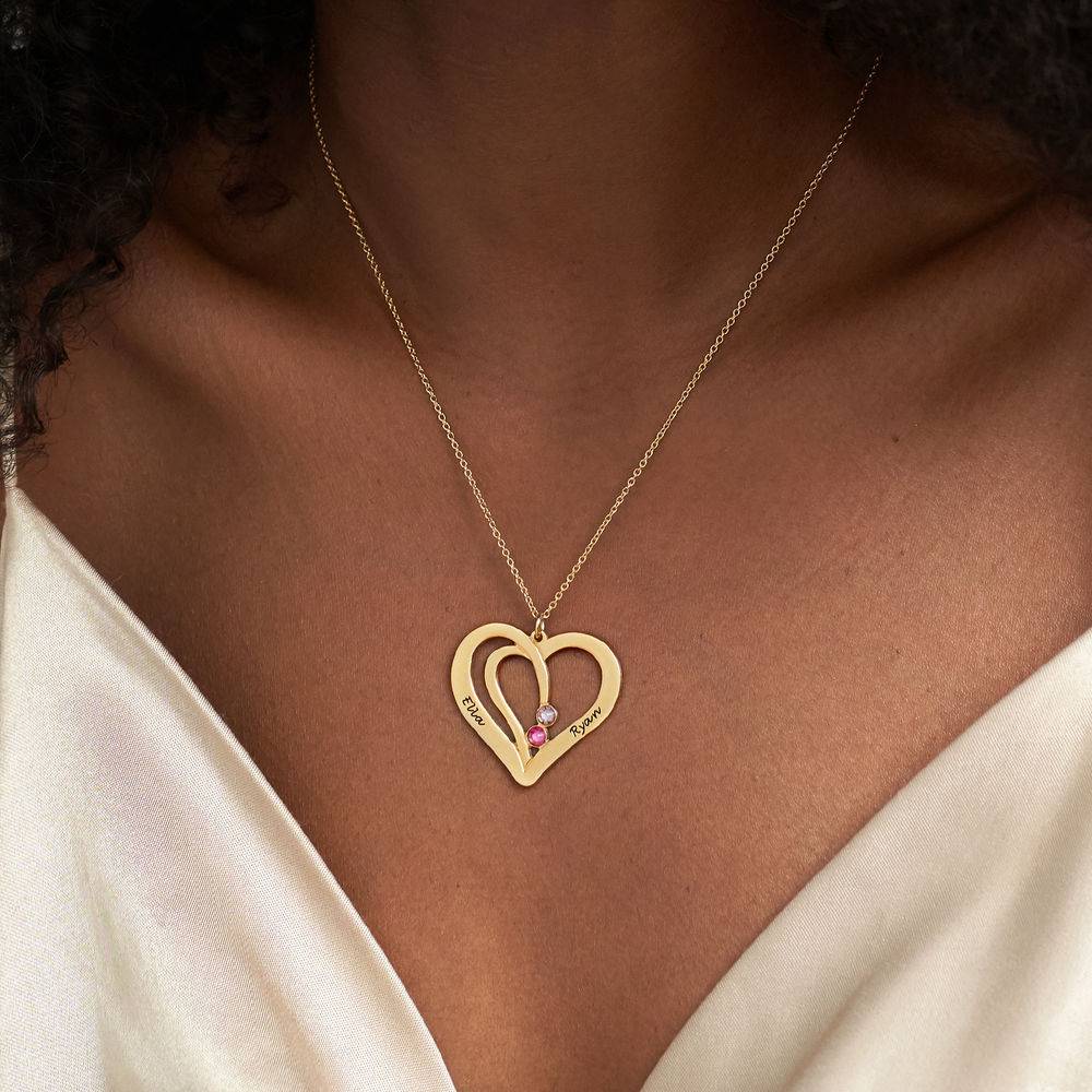 Engraved Couples Birthstone Necklace in 18k Gold Vermeil - Image 3