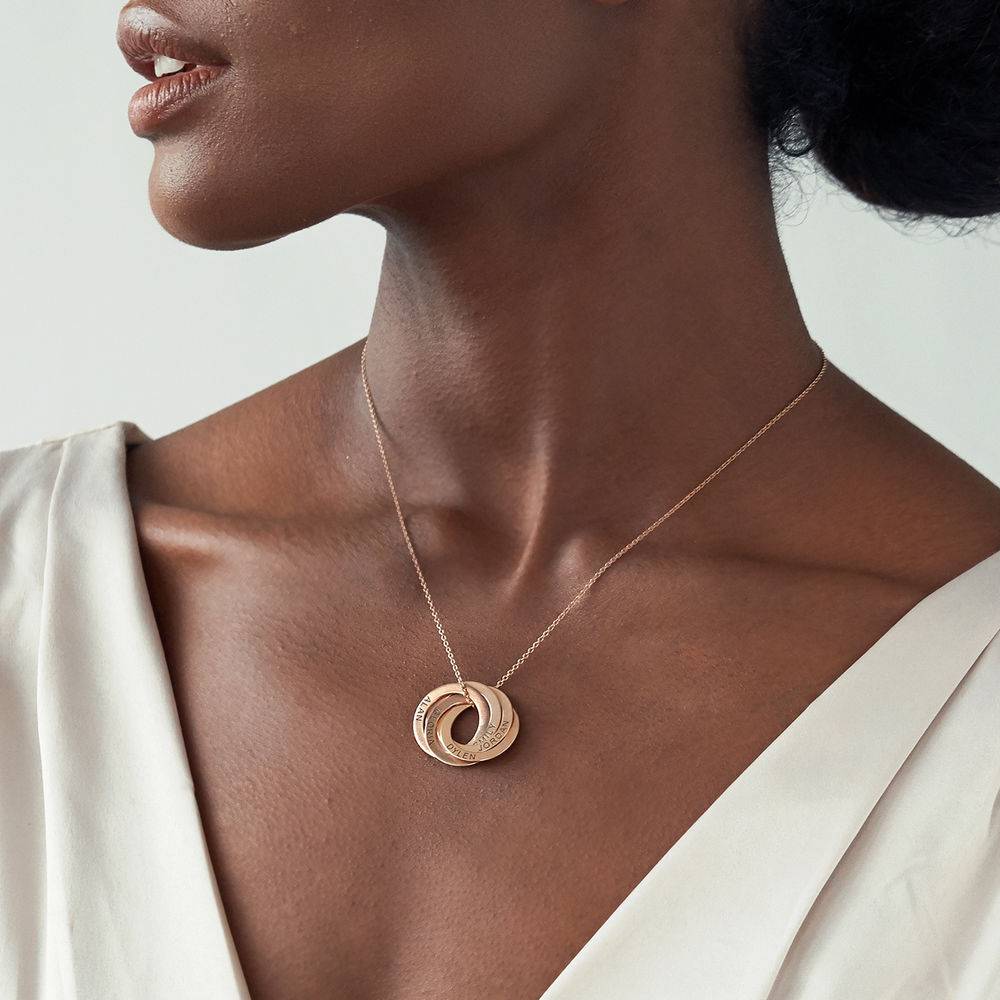 Birthday Gift for Mom - 5 Russian Rings Necklace in Rose Gold Plating - Mothers Jewelry - Mom Necklace - Engraved Name Necklace - Image 2