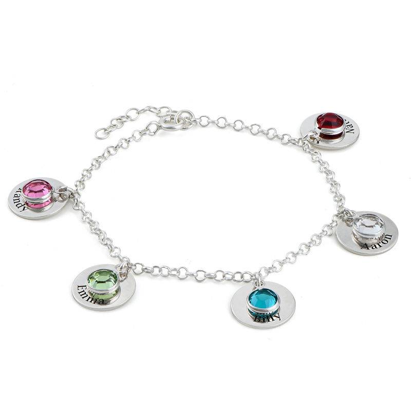 Mom Personalized Charms Bracelet with Birthstone Crystals in Sterling Silver