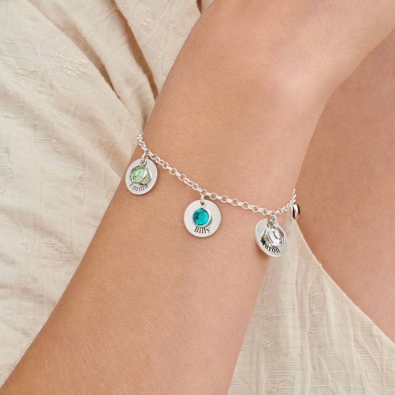 Mom Personalized Charms Bracelet with Birthstone Crystals in Sterling Silver - Image 3