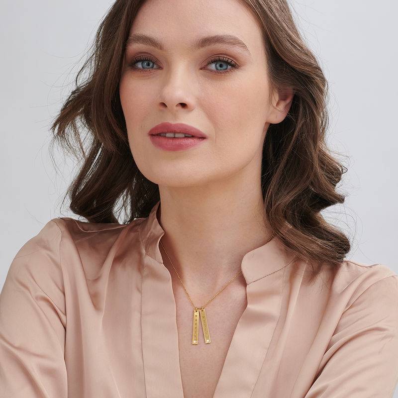 Gold Plated Vertical Bar Necklace with Diamond - Image 2