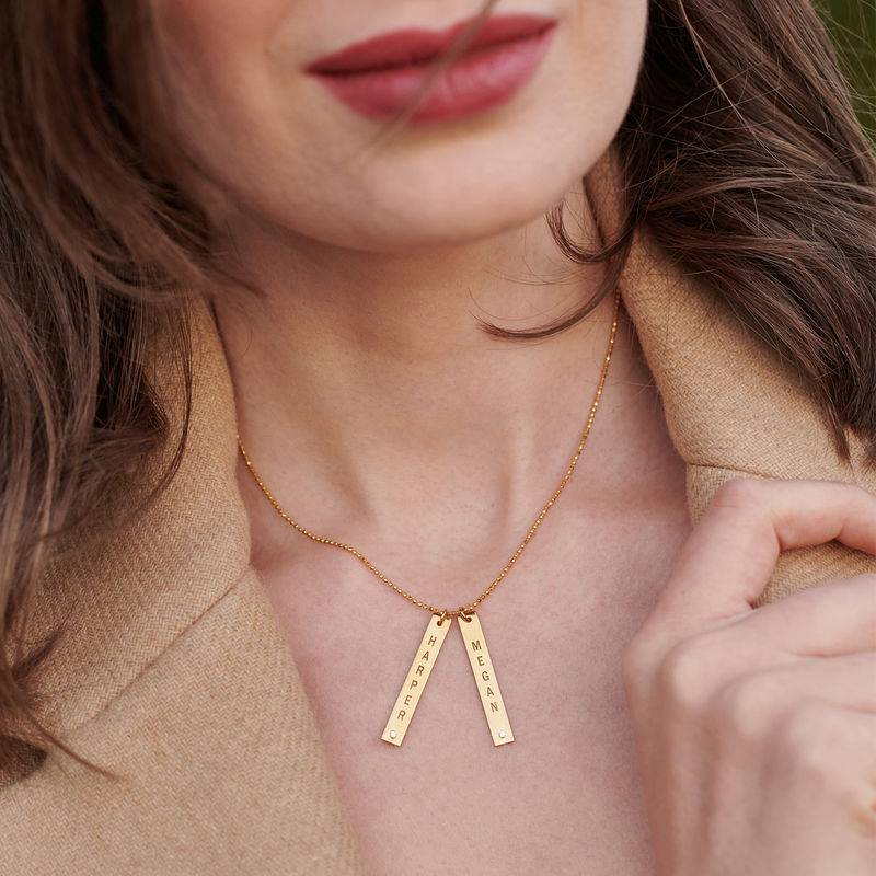Gold Plated Vertical Bar Necklace with Diamond - Image 3